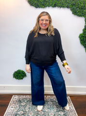 Effortless Days Long Sleeve Batwing Top in Black