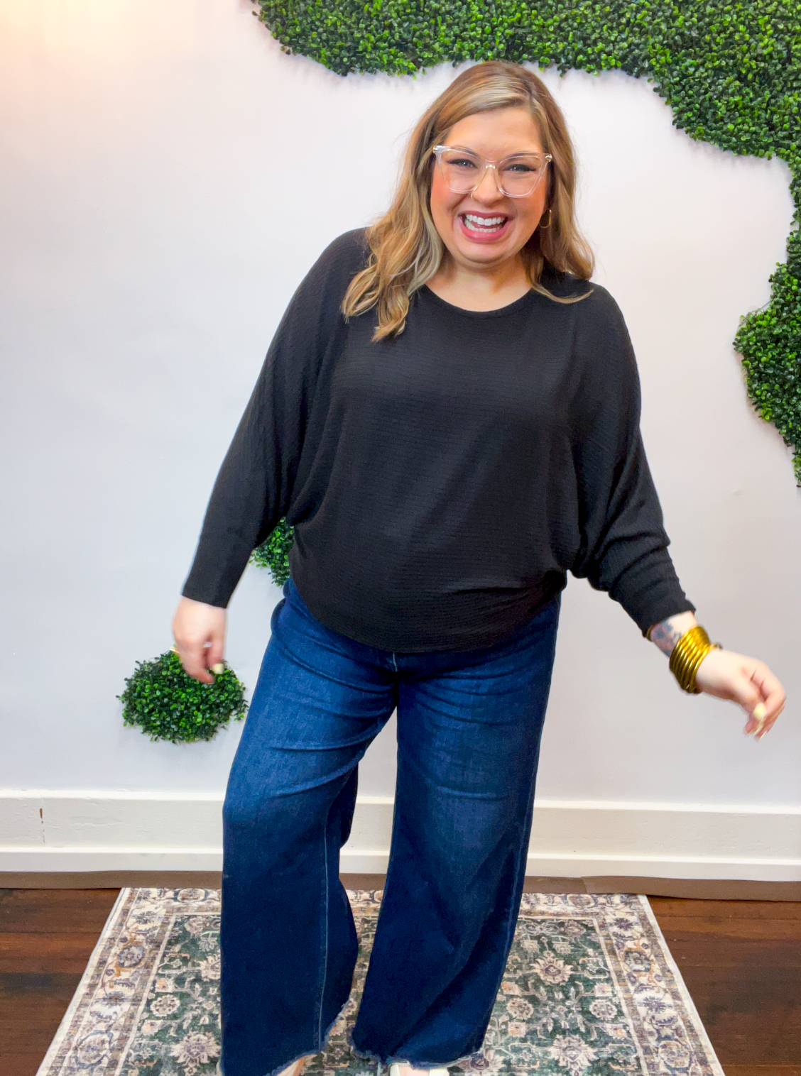 Effortless Days Long Sleeve Batwing Top in Black