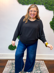 Effortless Days Long Sleeve Batwing Top in Black