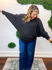 Effortless Days Long Sleeve Batwing Top in Black