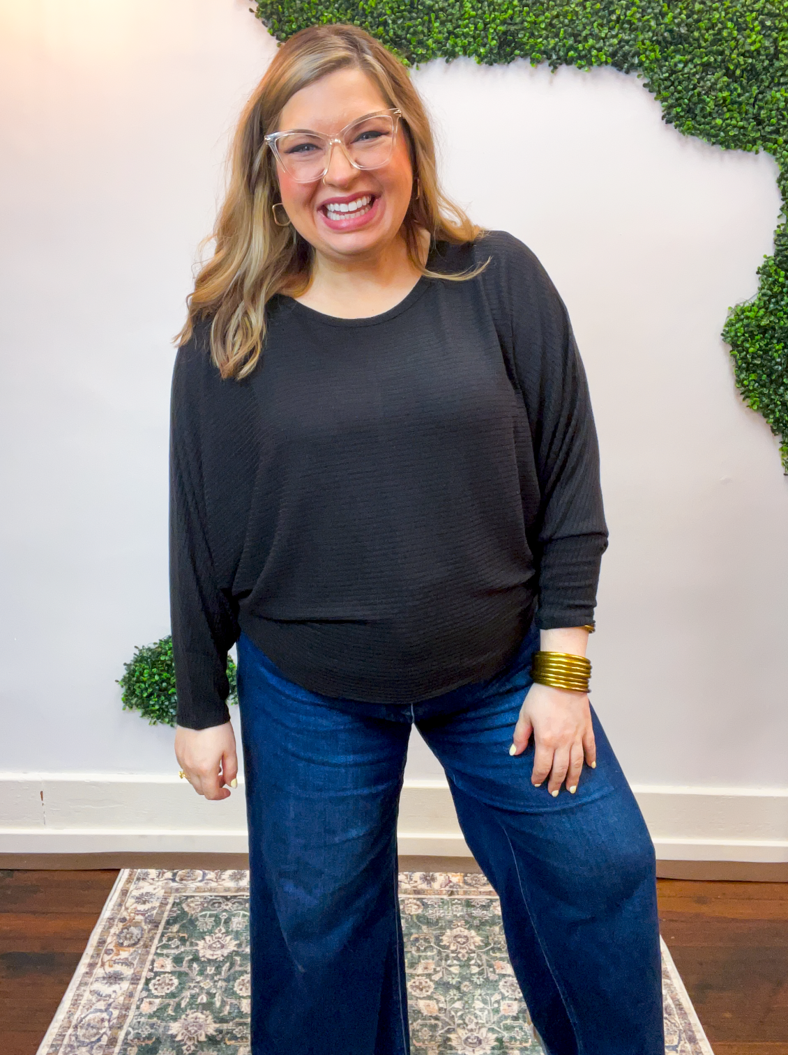 Effortless Days Long Sleeve Batwing Top in Black