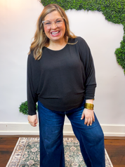 Effortless Days Long Sleeve Batwing Top in Black