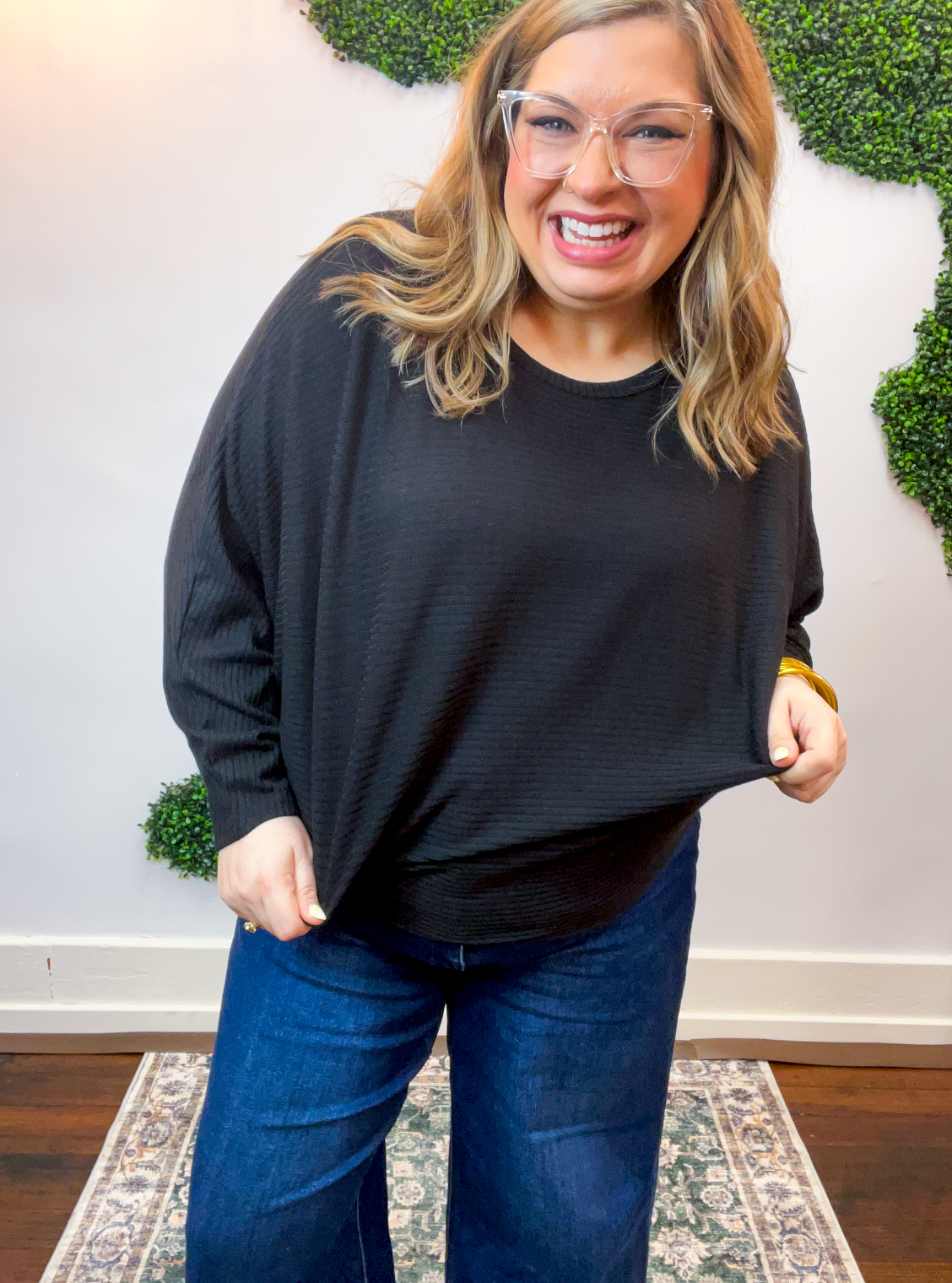 Effortless Days Long Sleeve Batwing Top in Black