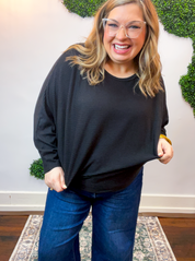 Effortless Days Long Sleeve Batwing Top in Black