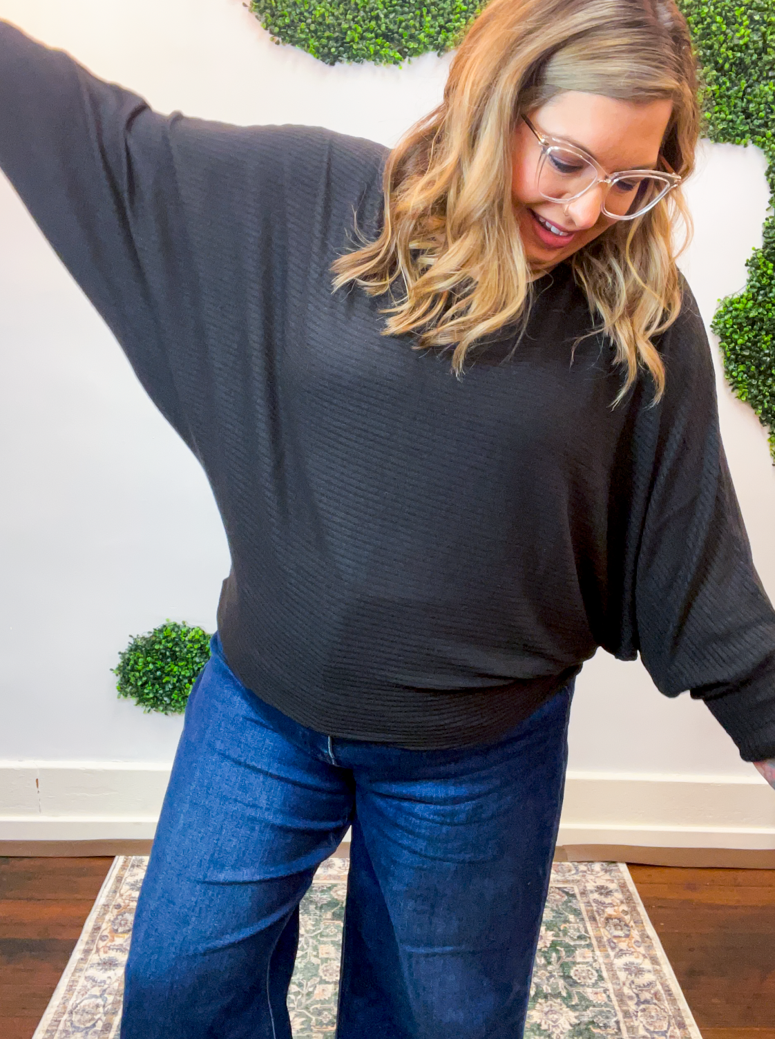 Effortless Days Long Sleeve Batwing Top in Black