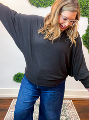 Effortless Days Long Sleeve Batwing Top in Black