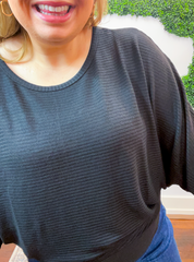 Effortless Days Long Sleeve Batwing Top in Black