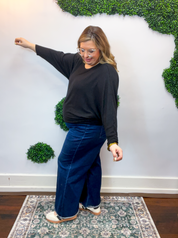 Effortless Days Long Sleeve Batwing Top in Black