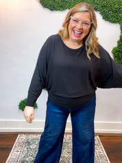 Effortless Days Long Sleeve Batwing Top in Black