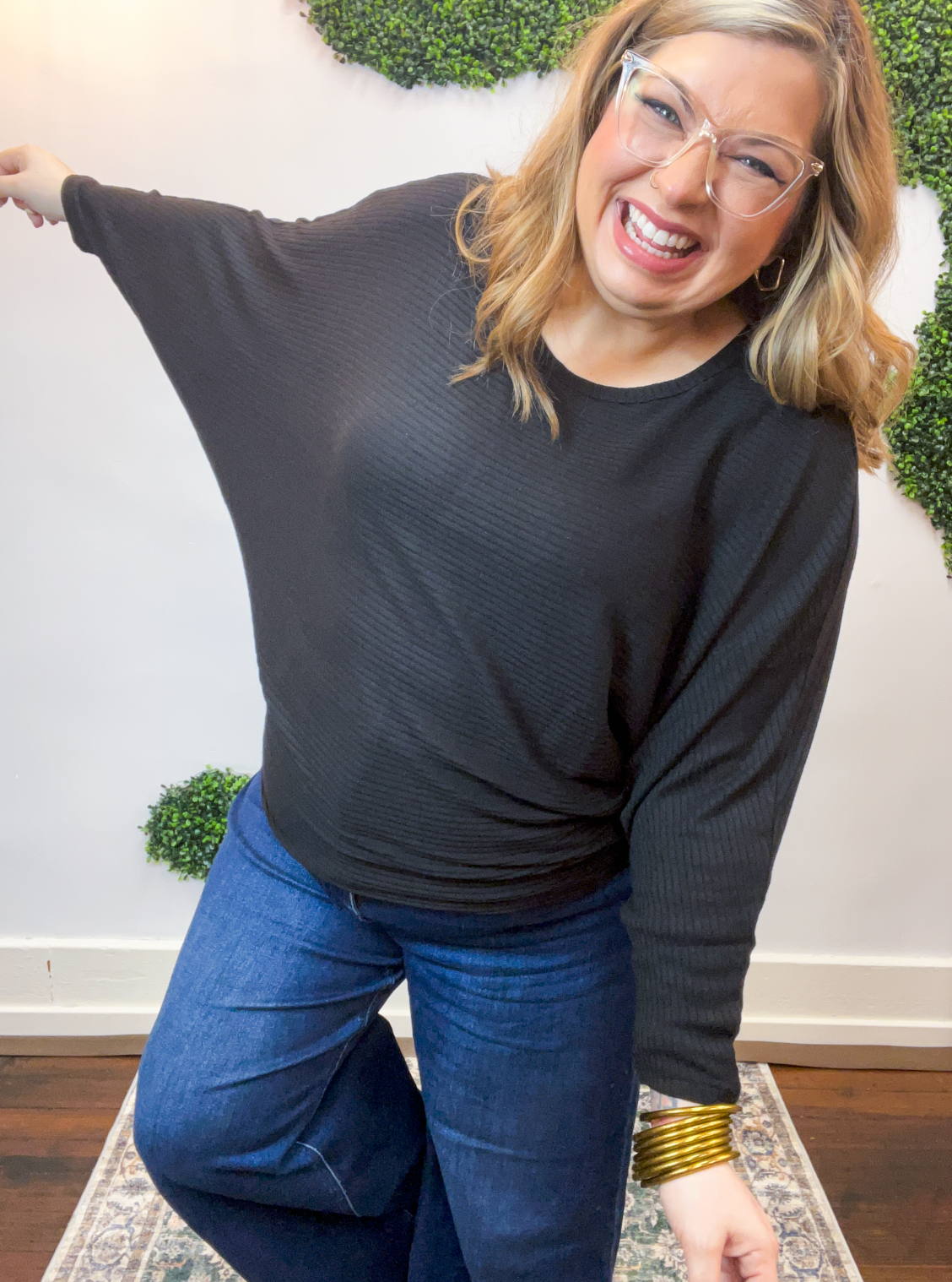 Effortless Days Long Sleeve Batwing Top in Black