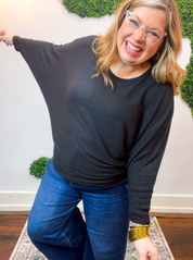 Effortless Days Long Sleeve Batwing Top in Black
