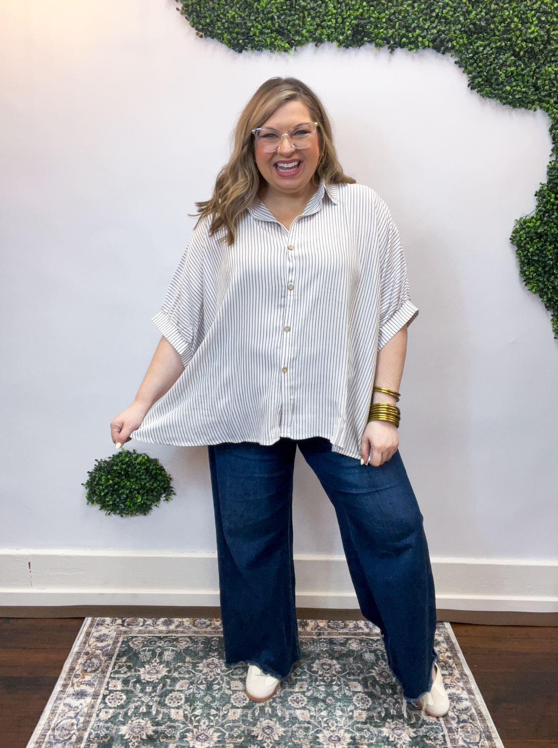 Falling for Stripes Button Down Shirt in Brown