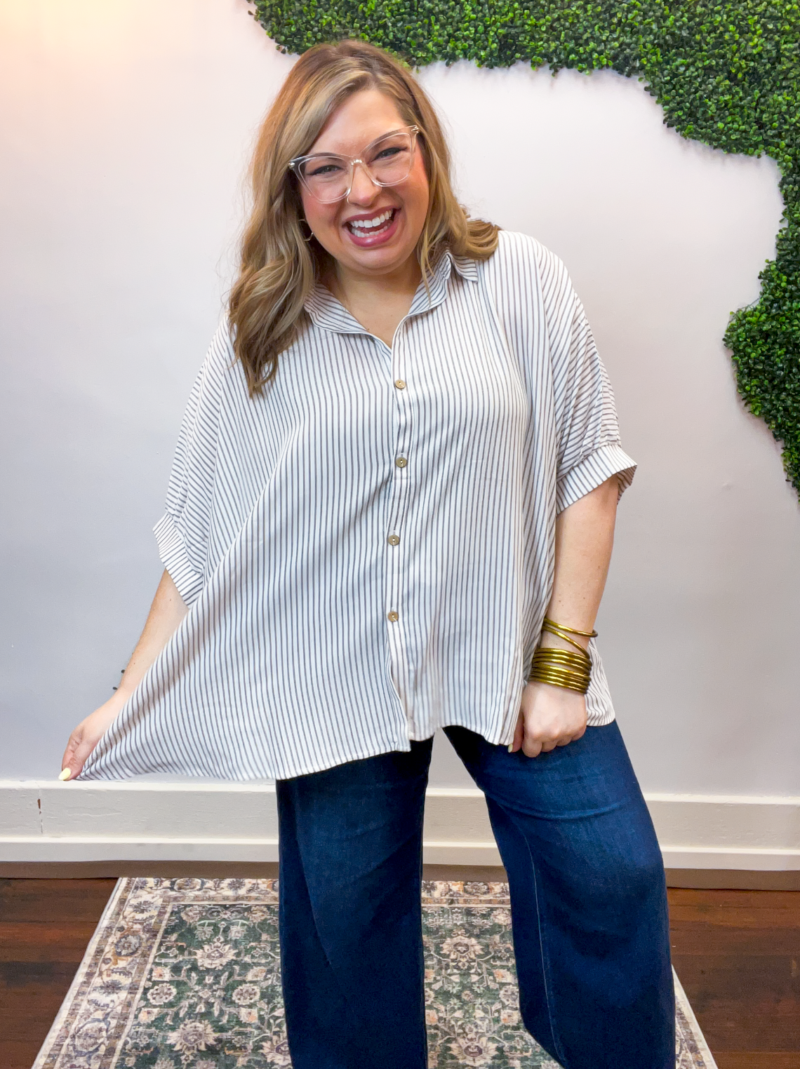 Falling for Stripes Button Down Shirt in Brown