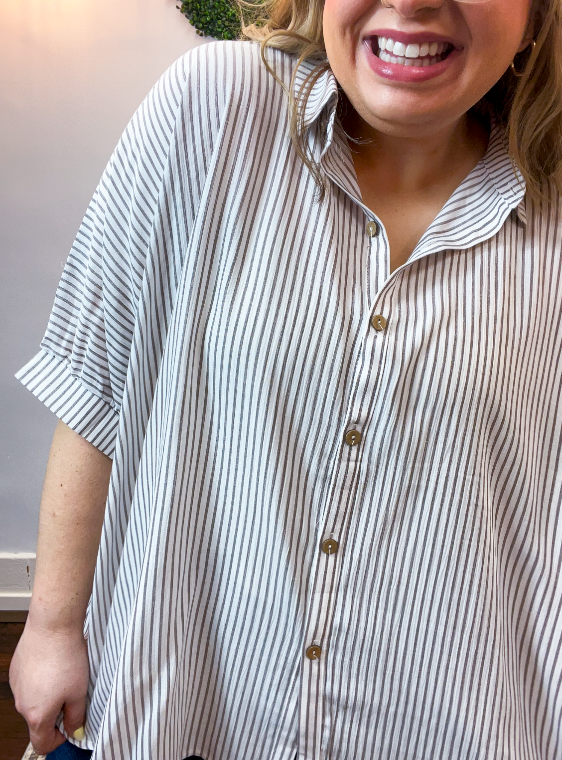 Falling for Stripes Button Down Shirt in Brown