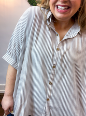 Falling for Stripes Button Down Shirt in Brown