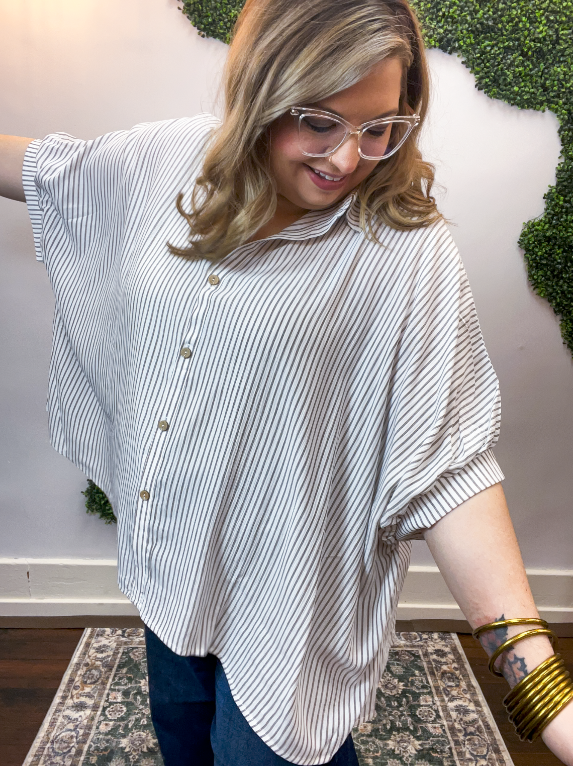Falling for Stripes Button Down Shirt in Brown
