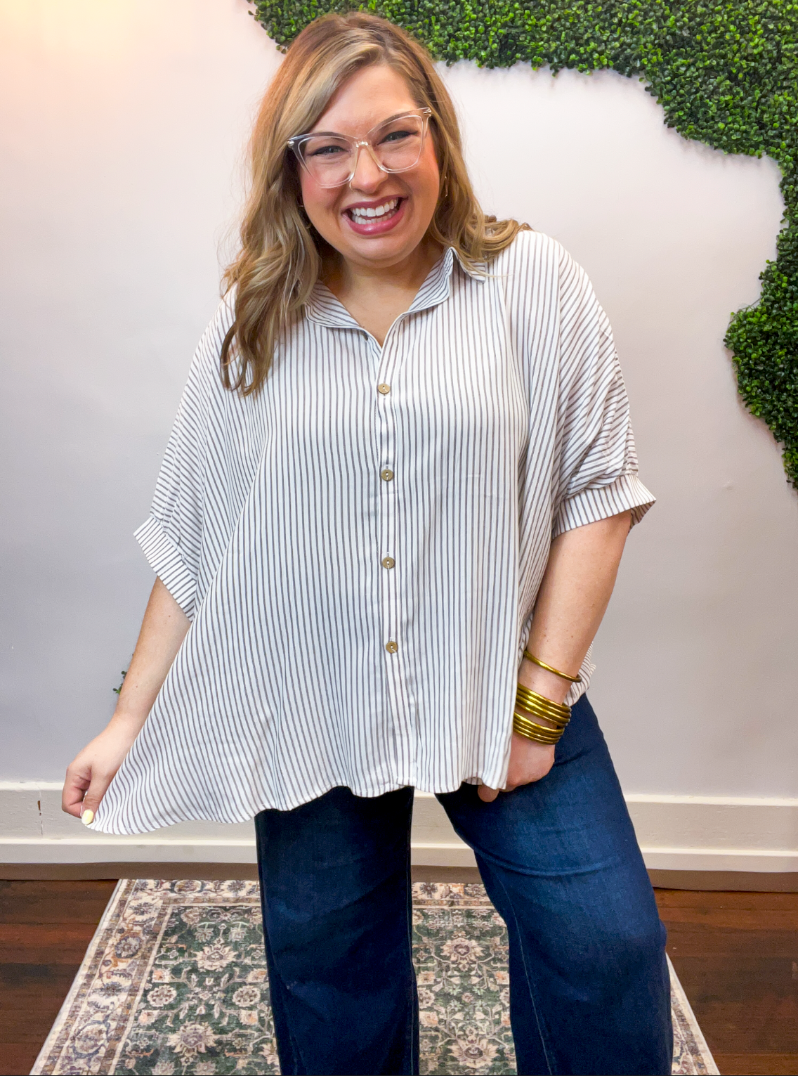 Falling for Stripes Button Down Shirt in Brown