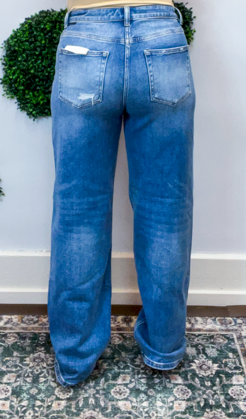 Risen | High Rise Wide Leg Baggy Jeans Medium Wash