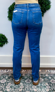 Risen | Tummy Control Mid Rise Ankle Skinny Jeans in Dark Wash