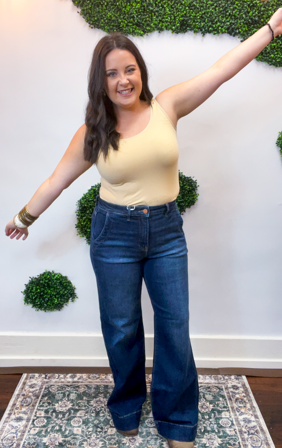 Risen | Tummy Control High Rise Wide Flare With Wide Hem in Dark Wash