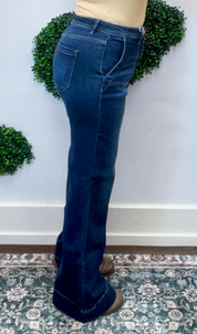 Risen | Tummy Control High Rise Wide Flare With Wide Hem in Dark Wash