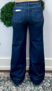 Risen | Tummy Control High Rise Wide Flare With Wide Hem in Dark Wash
