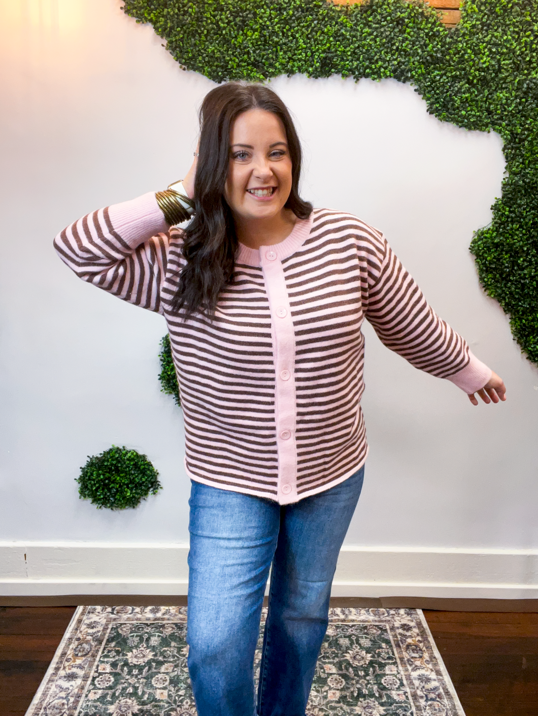 Simply Stated Stripe Cardigan in Pink & Sepia