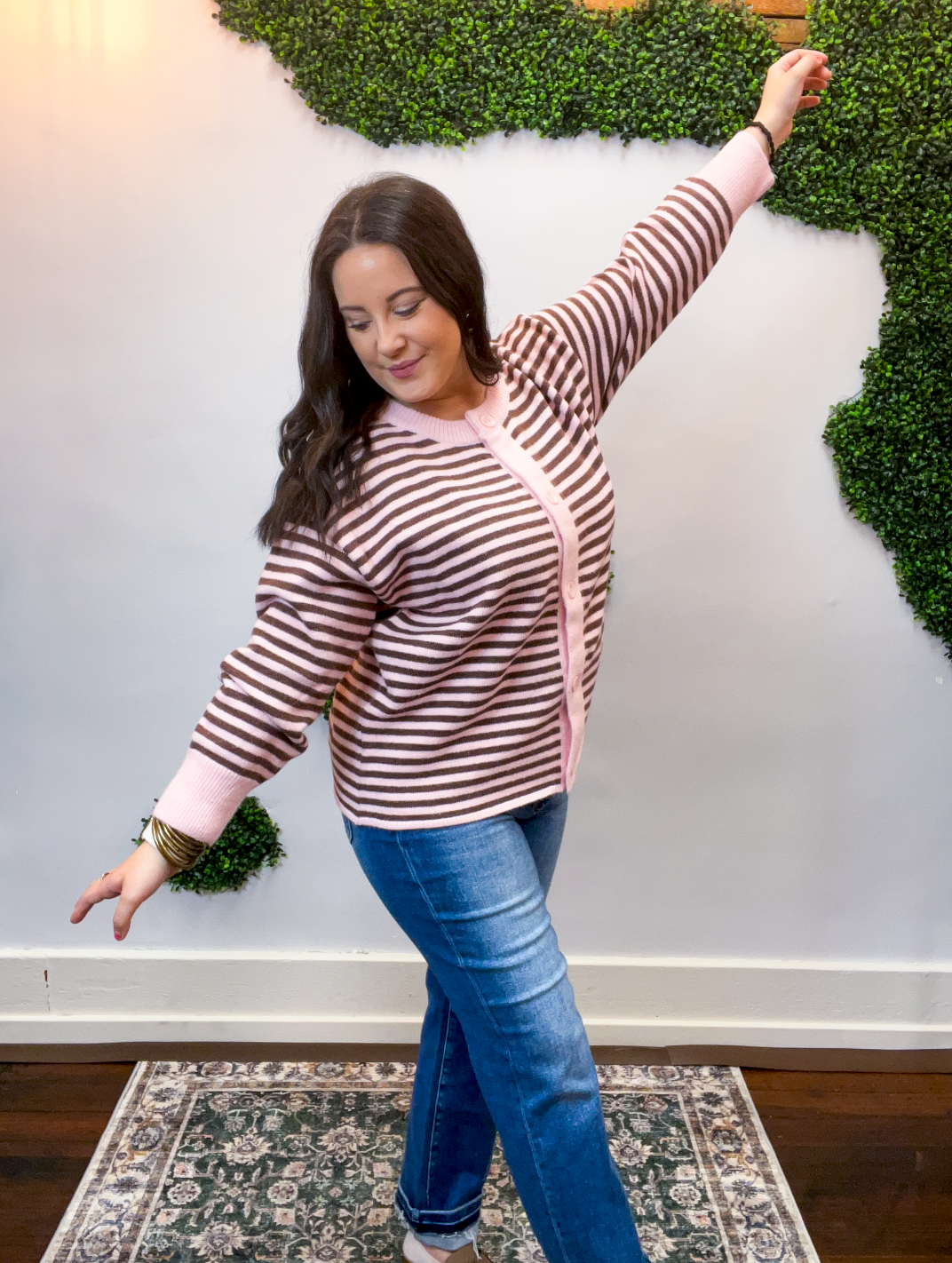 Simply Stated Stripe Cardigan in Pink & Sepia