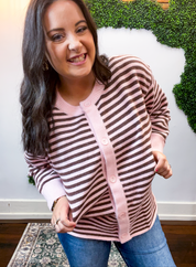 Simply Stated Stripe Cardigan in Pink & Sepia
