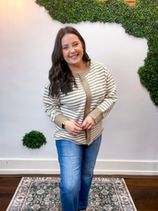 Simply Stated Stripe Cardigan in Taupe