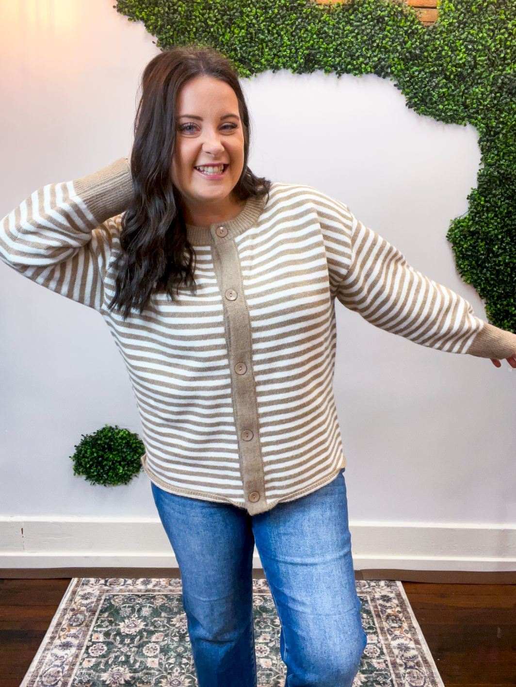 Simply Stated Stripe Cardigan in Taupe