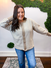Simply Stated Stripe Cardigan in Taupe