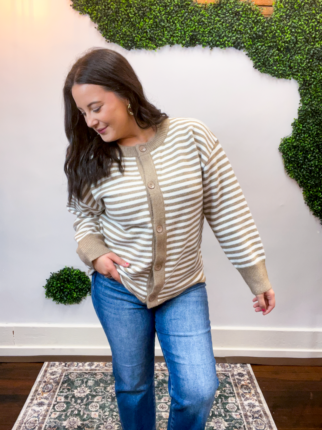 Simply Stated Stripe Cardigan in Taupe