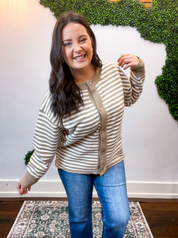 Simply Stated Stripe Cardigan in Taupe