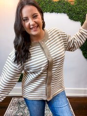 Simply Stated Stripe Cardigan in Taupe