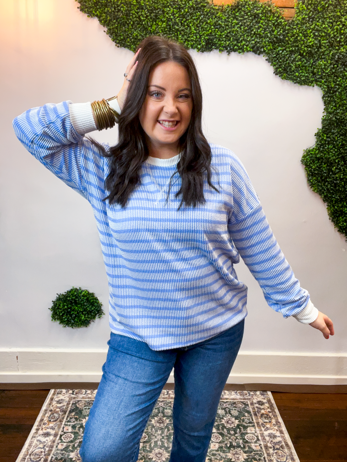 All Season Stripe Pullover in Cornflower Blue