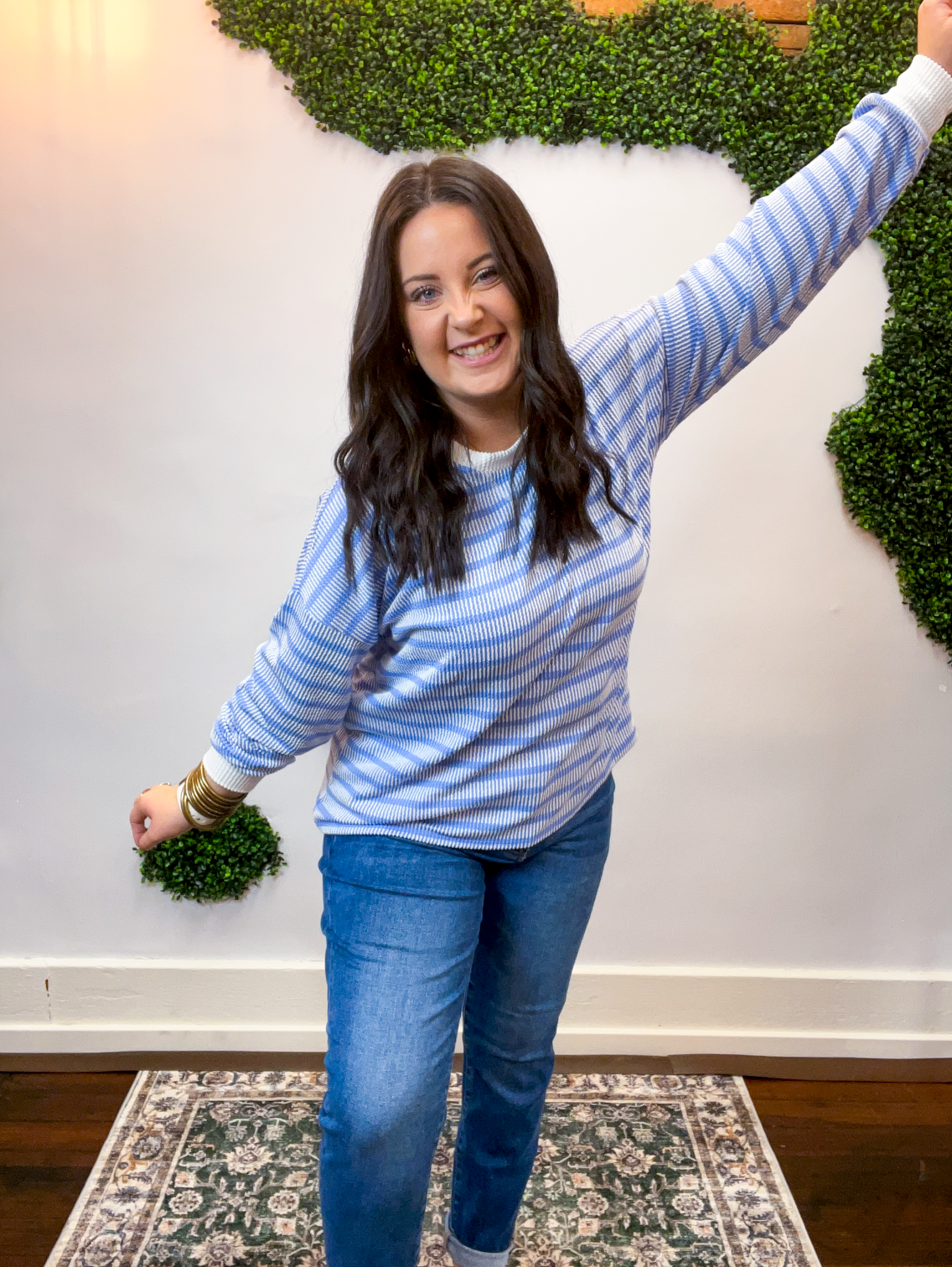 All Season Stripe Pullover in Cornflower Blue