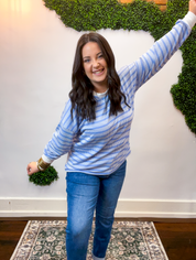 All Season Stripe Pullover in Cornflower Blue