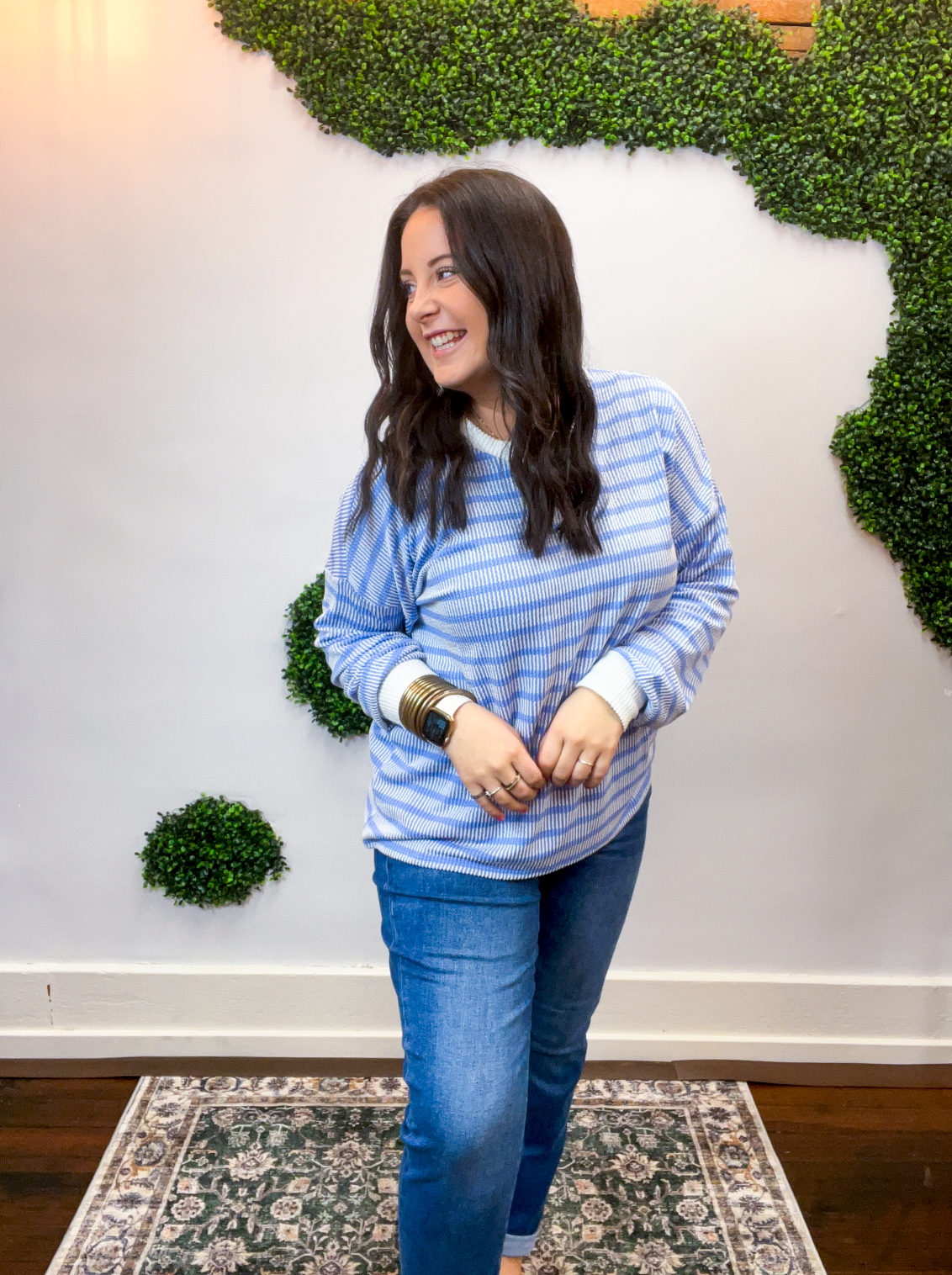 All Season Stripe Pullover in Cornflower Blue