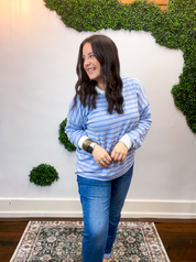 All Season Stripe Pullover in Cornflower Blue