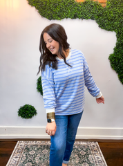 All Season Stripe Pullover in Cornflower Blue