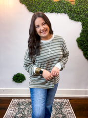 All Season Stripe Pullover in Olive