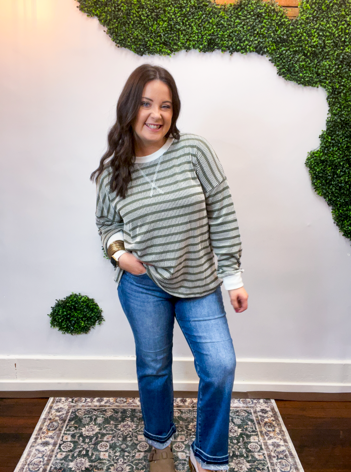 All Season Stripe Pullover in Olive