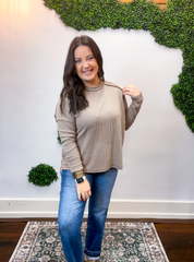 Second Take Raised Rib Long Sleeve Top in Cocoa
