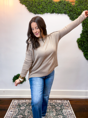 Second Take Raised Rib Long Sleeve Top in Cocoa