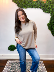 Second Take Raised Rib Long Sleeve Top in Cocoa