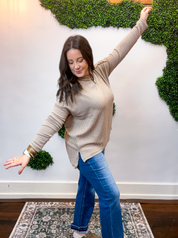 Second Take Raised Rib Long Sleeve Top in Cocoa