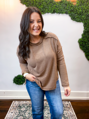 Second Take Raised Rib Long Sleeve Top in Brown