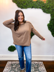 Second Take Raised Rib Long Sleeve Top in Brown
