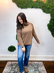 Second Take Raised Rib Long Sleeve Top in Brown